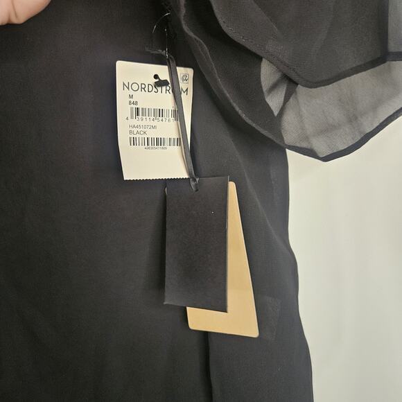 Halogen Top NWT Black Sheer Short Sleeve Crochet Trim Pullover Women's Size M - Picture 4 of 9